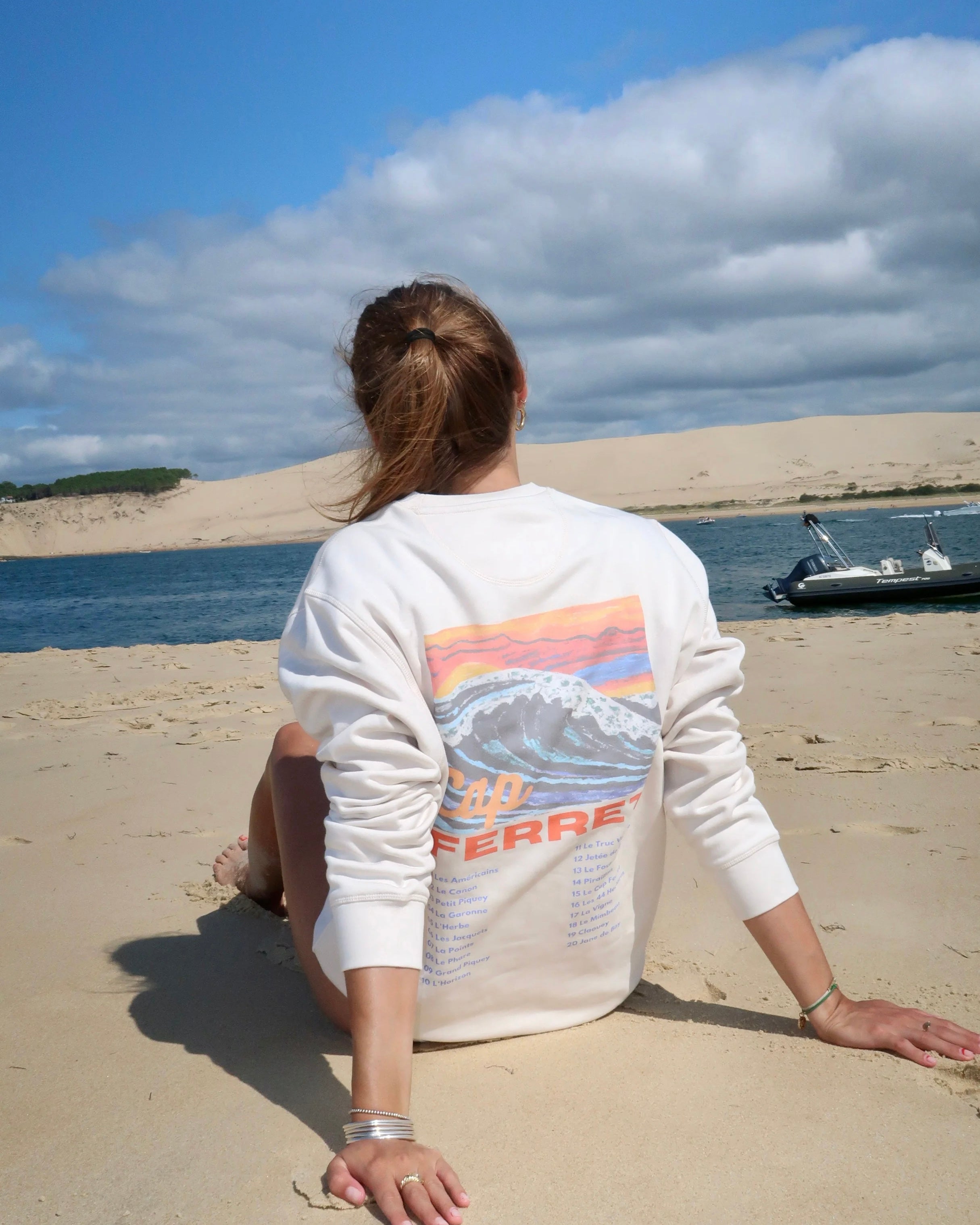 Sweatshirt Adulte - Les emblématiques Cap Ferret Blanc Vintage